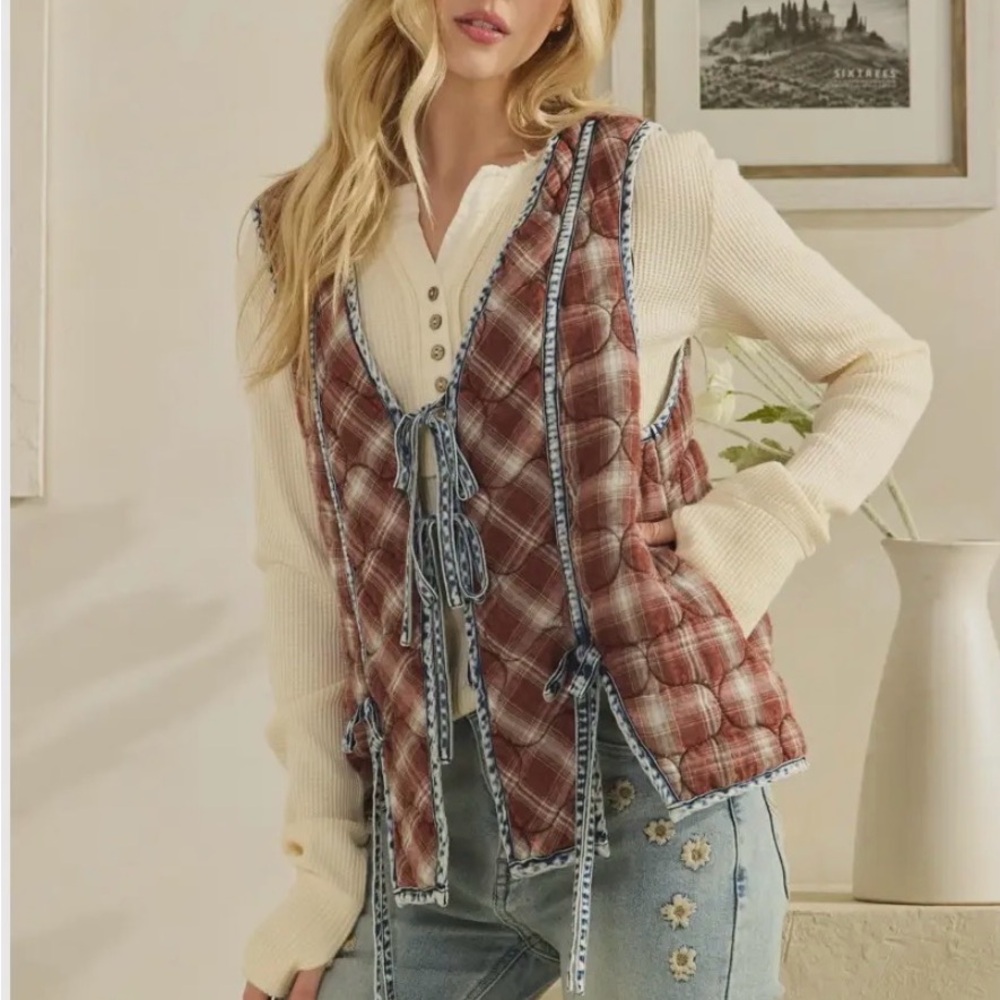 Oli and Hali Plaid Vest with Tie Details